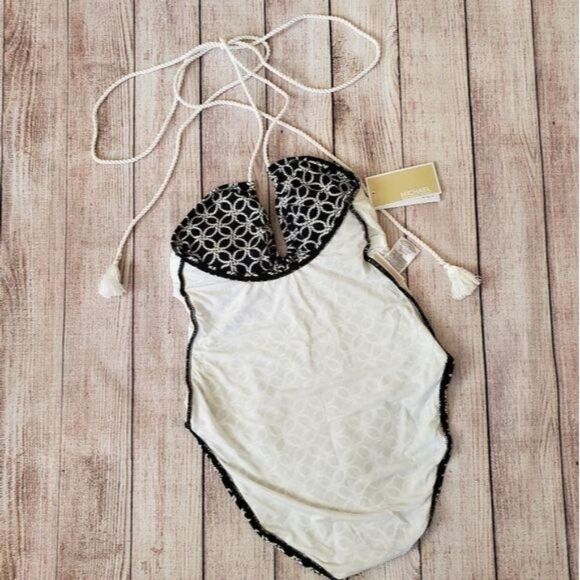 Michael Kors Rope Geo Print Plunging Neckline One-Piece Swimsuit - Picture 11 of 15
